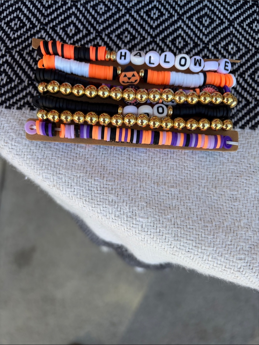 Halloween Kids Beaded Bracelet Set - Orange, Black, White, Purple, Gold